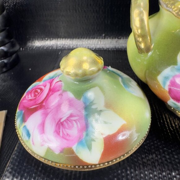 Antique Nippon Porcelain Hand Painted Sugar Bowl Small Container Jar Beaded VTG - Picture 6 of 15